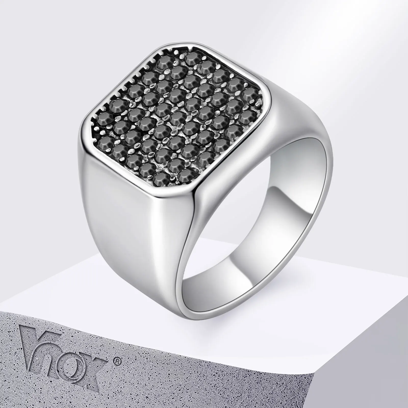 Vnox – bague en acier inoxydable pour hommes, avec Zircon gris, couleur argent, taille américaine 7-12, chevalière carrée Punk Rock, cadeau pour fête de mariage