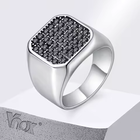 Vnox Men's Stainless Steel Ring with Grey Zircon, Silver Color US Size 7-12 Signet Square Punk Rock Ring, Gift for Party Wedding