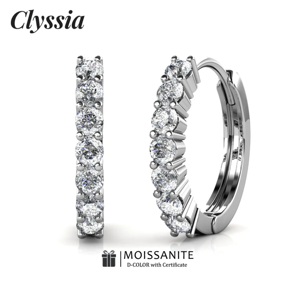 

CLYSSIA женский цвет D VVS1 0,56 карата муассанит стерлингового серебра 925 пробы обруч для пирсинга ушей гипоаллергенные модные украшения для женщин