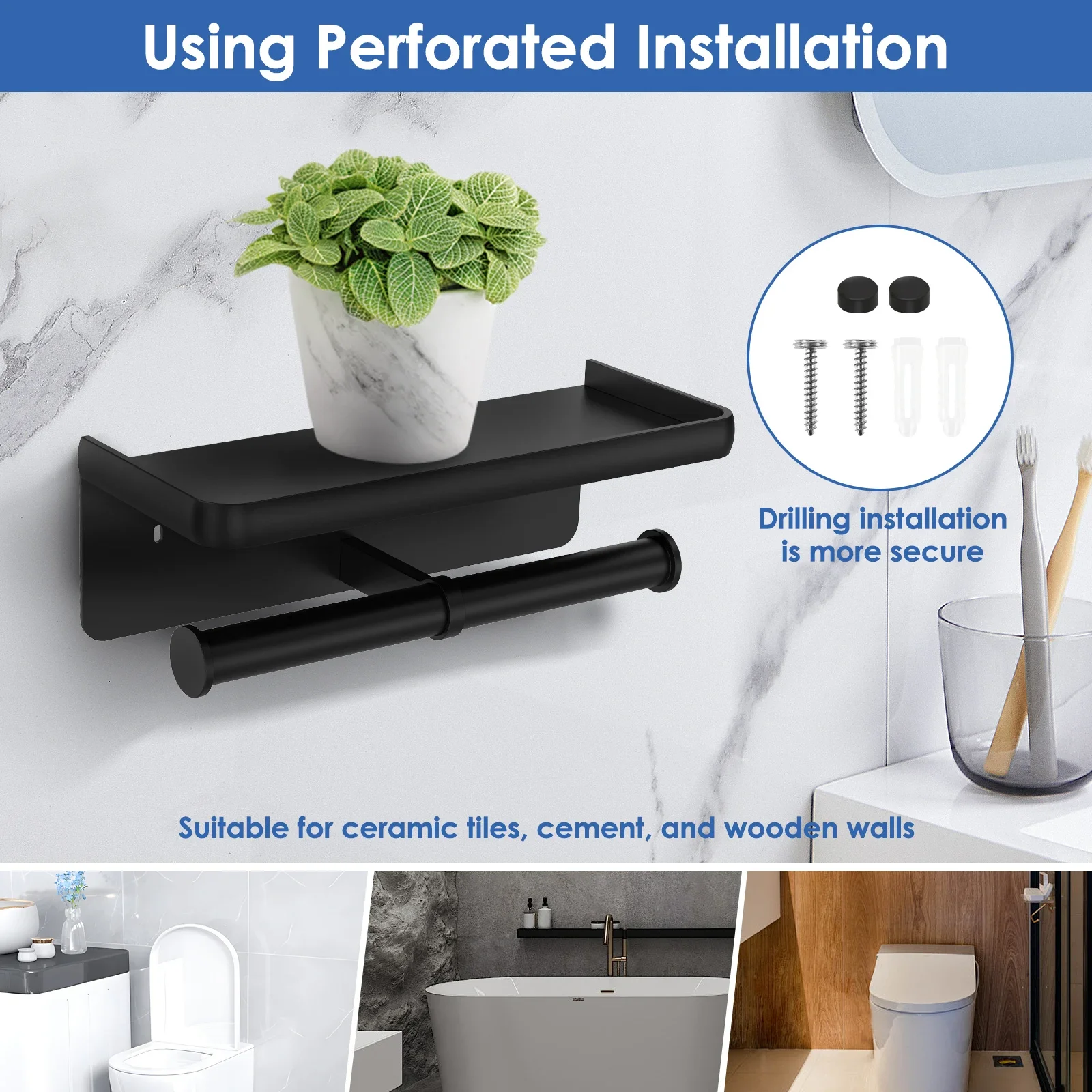 Double Toilet Paper Holder Bathroom Wall Mount Tissue Paper Dispenser Bathroom Roll Towel Shelf Organizer Aluminum Alloy