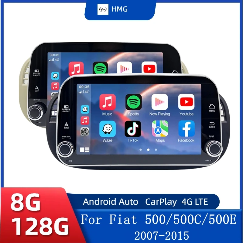 

HMG Android 15 Auto Radio for FIAT 500 Abarth 2007 2008 2009-2015 Multimedia Screen Stereo GPS Wireless CarPlay Android Auto 8"