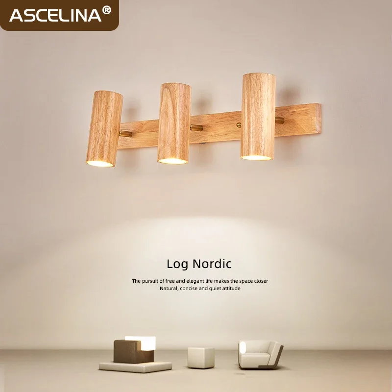 Nordic Bedside Wall Lamp LED Multihead Walnut Rotatable Decorative Lights For Bedroom Living Room Study Indoor Lighting Fixtures