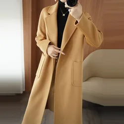 2024 Autumn/Winter Collar 100% Pure Wool Top for Women, Loose and Slim, Medium to Long, Double sided Cashmere Coat Coat