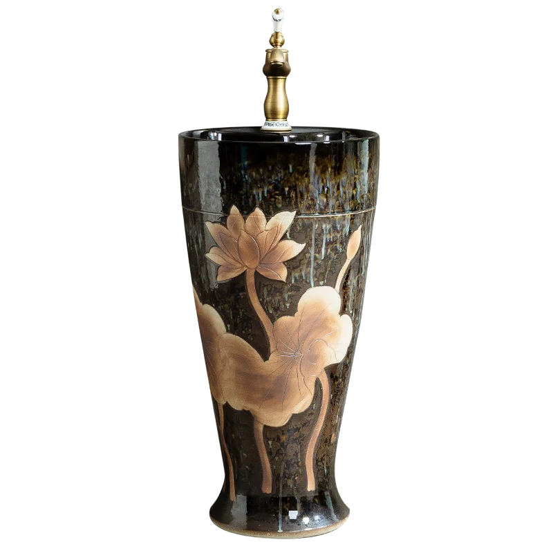 

Balcony engraved washbasin integrated washbasin vertical outdoor home courtyard retro bathroom pillar basin