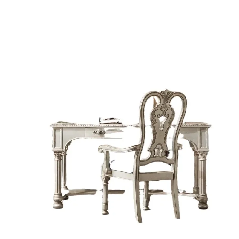 

North American solid wood retro furniture Tourist movement desk French light luxury engraved desk study computer table