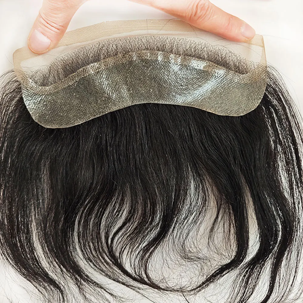 

HD Lace Forehead Hairline Toupee for Men 1.57X7.08inch Invisible Skin PU Back Man Hairpieces Frontal Hair Topper 1B Color