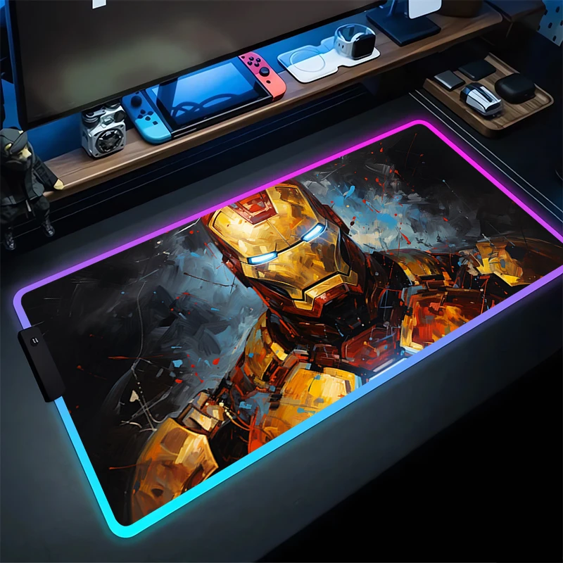 

RGB игровой коврик для мыши I-Iron, Настольный коврик, HD аксессуары для геймеров большой, светодиодный светильник, компьютерные коврики с подсветкой, M-Marvels