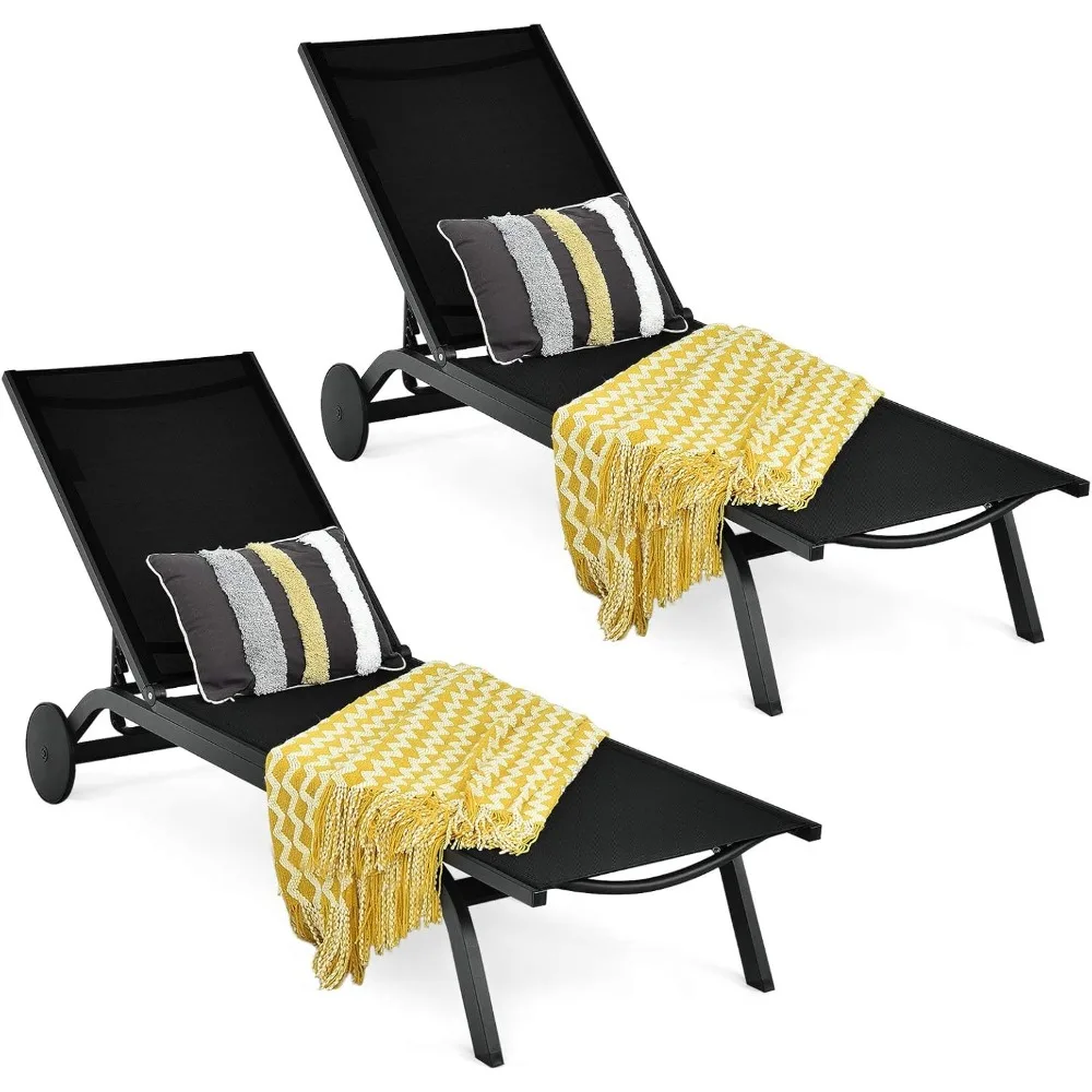 

Lounge Chairs for Outside Patio Chaise Lounges Aluminum Recliner W/Adjustable 6 Backrest Positions and Wheels for Patio Beach P