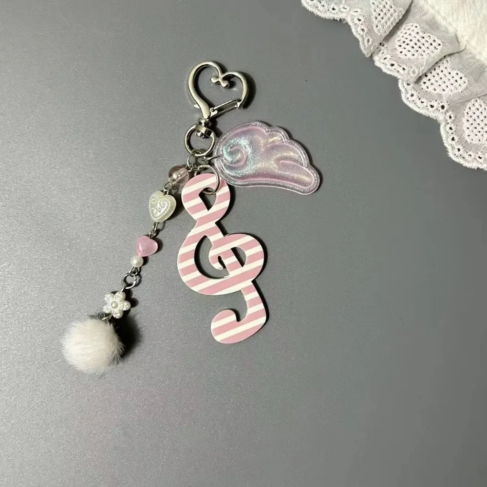 Cute Acrylic Polka Dot Stripe Keychain Cartoon Creative Design Ita Bag Charm Music Note Star Wings Key Holder Keychain Organizer