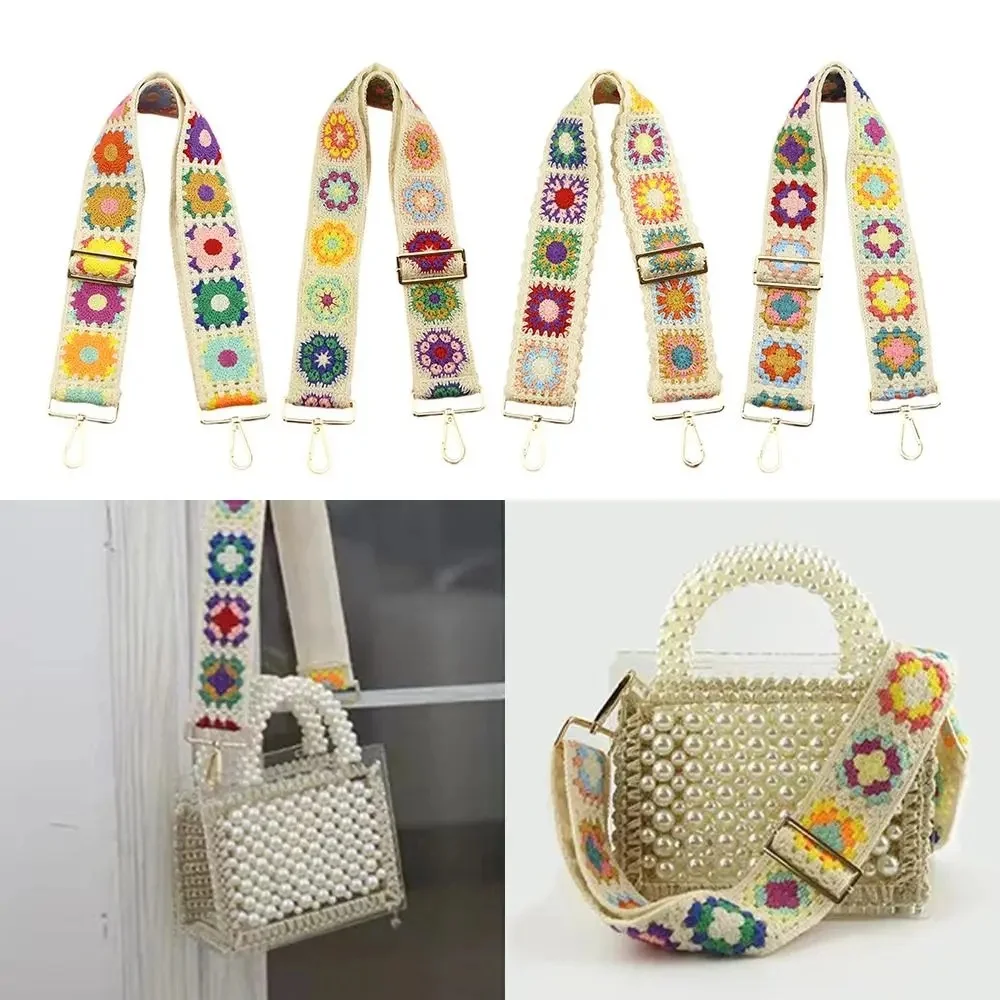 New Fashion Crochet Flower Bag Strap Wide Adjustable Shoulder Bag Strap DIY Knitted Bag Accessories Ethnic Embroidery Purse Stra