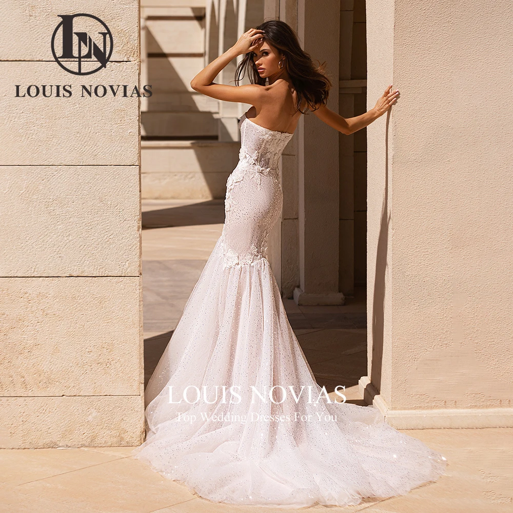 LOUIS NOVIAS-vestido De Novia De sirena sin tirantes, traje De encaje con apliques De lentejuelas, escote Corazón, 2023