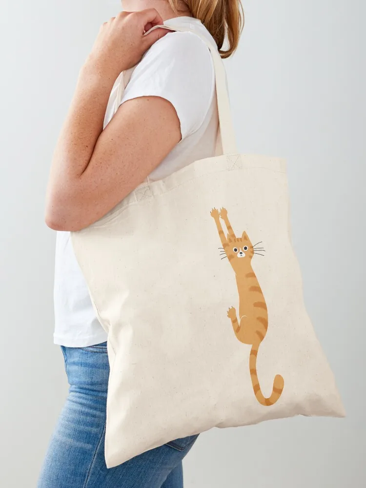 Orange Tabby Cat Hanging On Funny Striped Cat Tote Bag hand bag shopper bag women shopping tote men