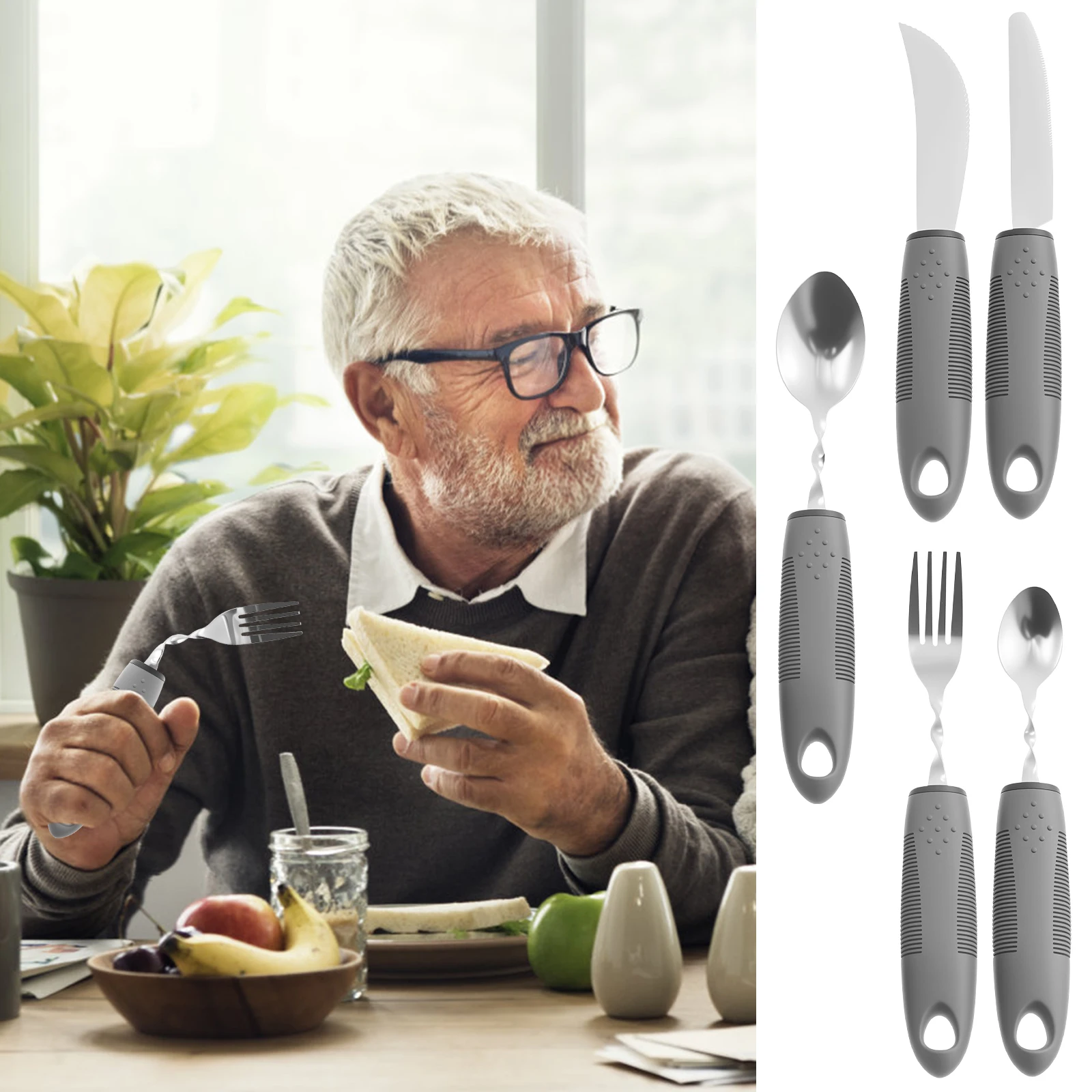 

Stainless Steel Adaptive Utensil Set Easy to Grip Cutlery Bendable Weighted Silverware for Hand Tremors Elderly Disability