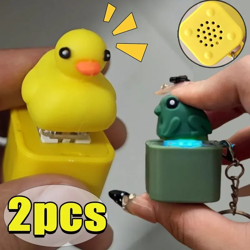 Funny Croaking Frog Duck Luminous Button Keychain Keyboard Fidget Clicker Sound Keyring for Stress Relief Finger Toy Gift Decor view 2
