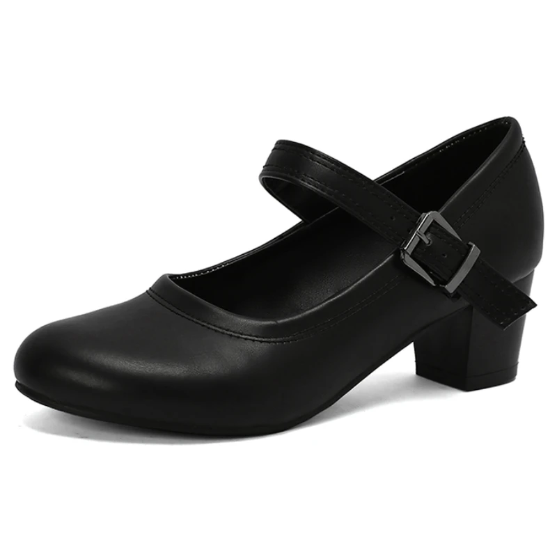 Low Heels Women Pumps Mary Janes Shoes Spring Ankle Strap Black Grey Short Heeled Wedding Office Dress Shoe Female Large Size 45