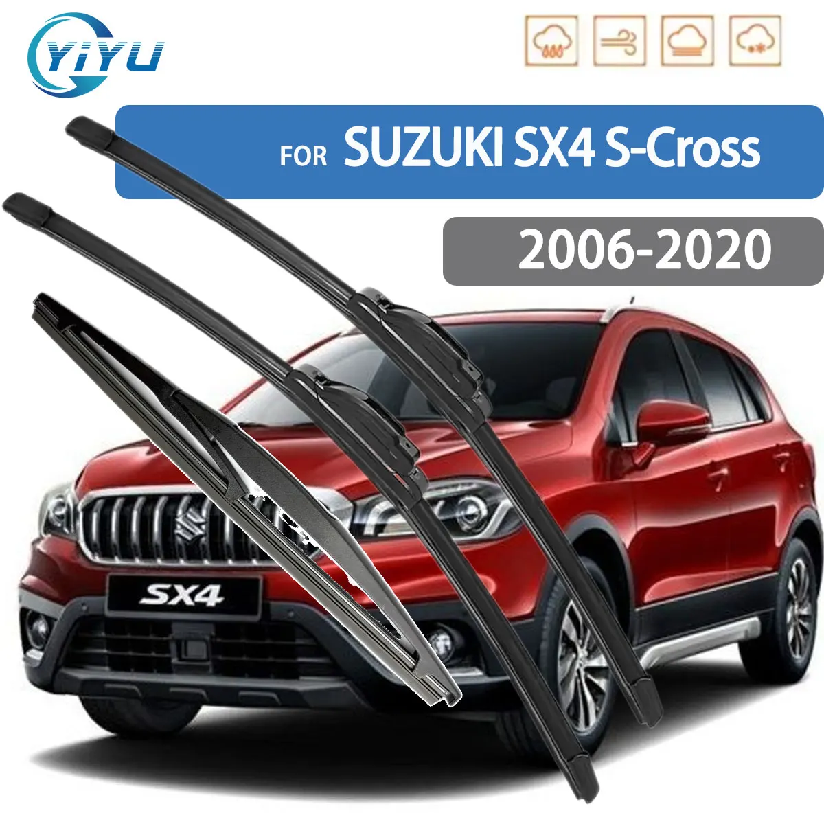 3 Stück Auto-Scheibenwischer für SUZUKI SX4 S-Cross 2006-2020 Vordere und Hintere Scheibenwischer Bürsten Auto-Zubehör – Detail 1