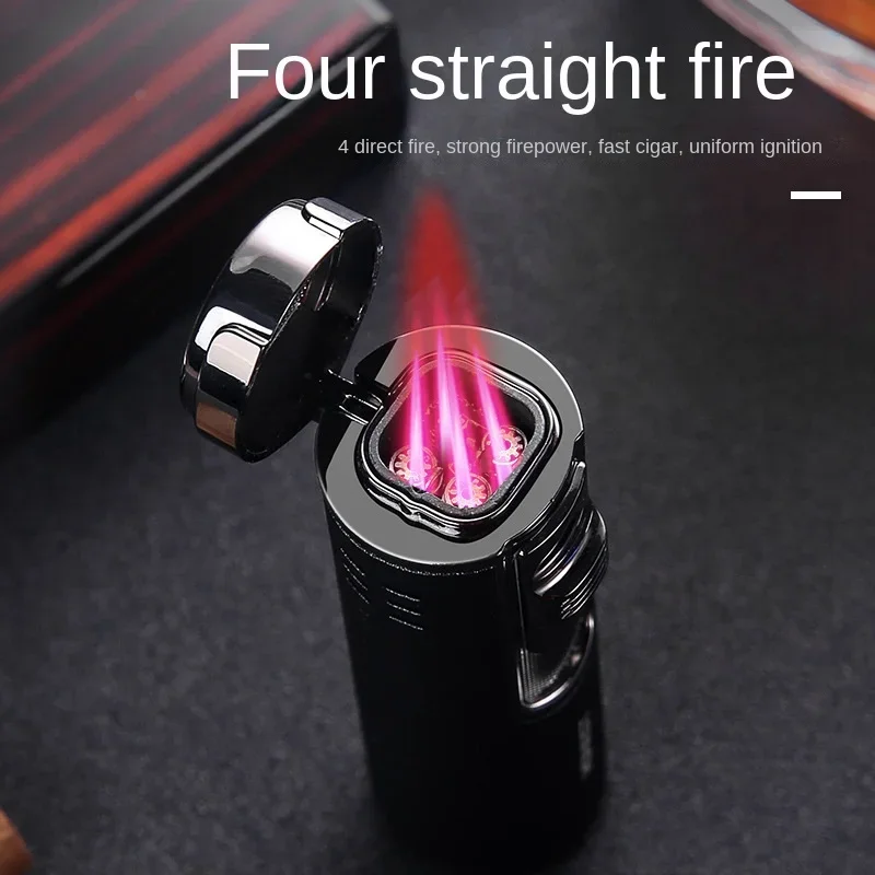 HONEST Luxury Metal Windproof Pocket Cigar Lighter Jet Flame Torch Lighters for Cigar with Punch Drill Cigar Cutter Accessories