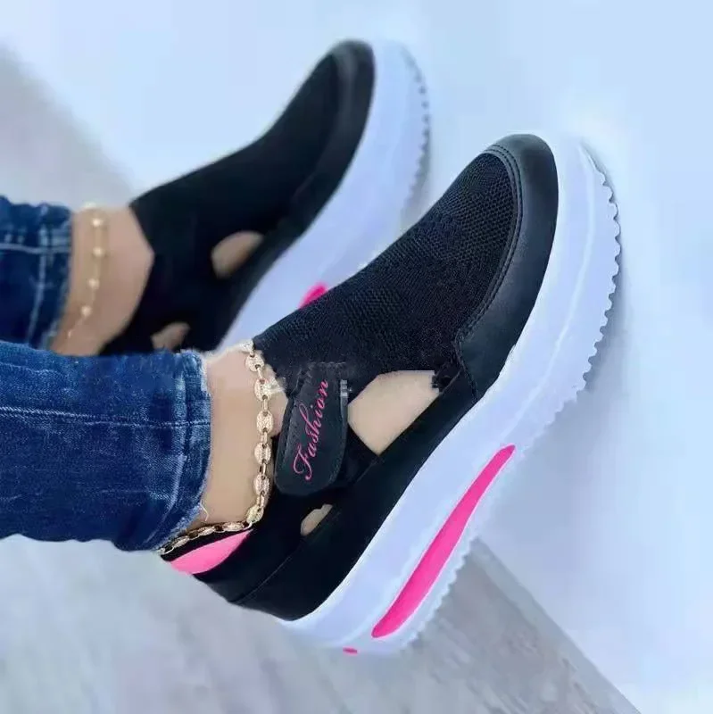 Sepatu olahraga wanita, sepatu wanita vulkanisir kasual Platform untuk wanita sneaker Platform luar ruangan sandal wanita anti selip jala bernapas sepatu olahraga