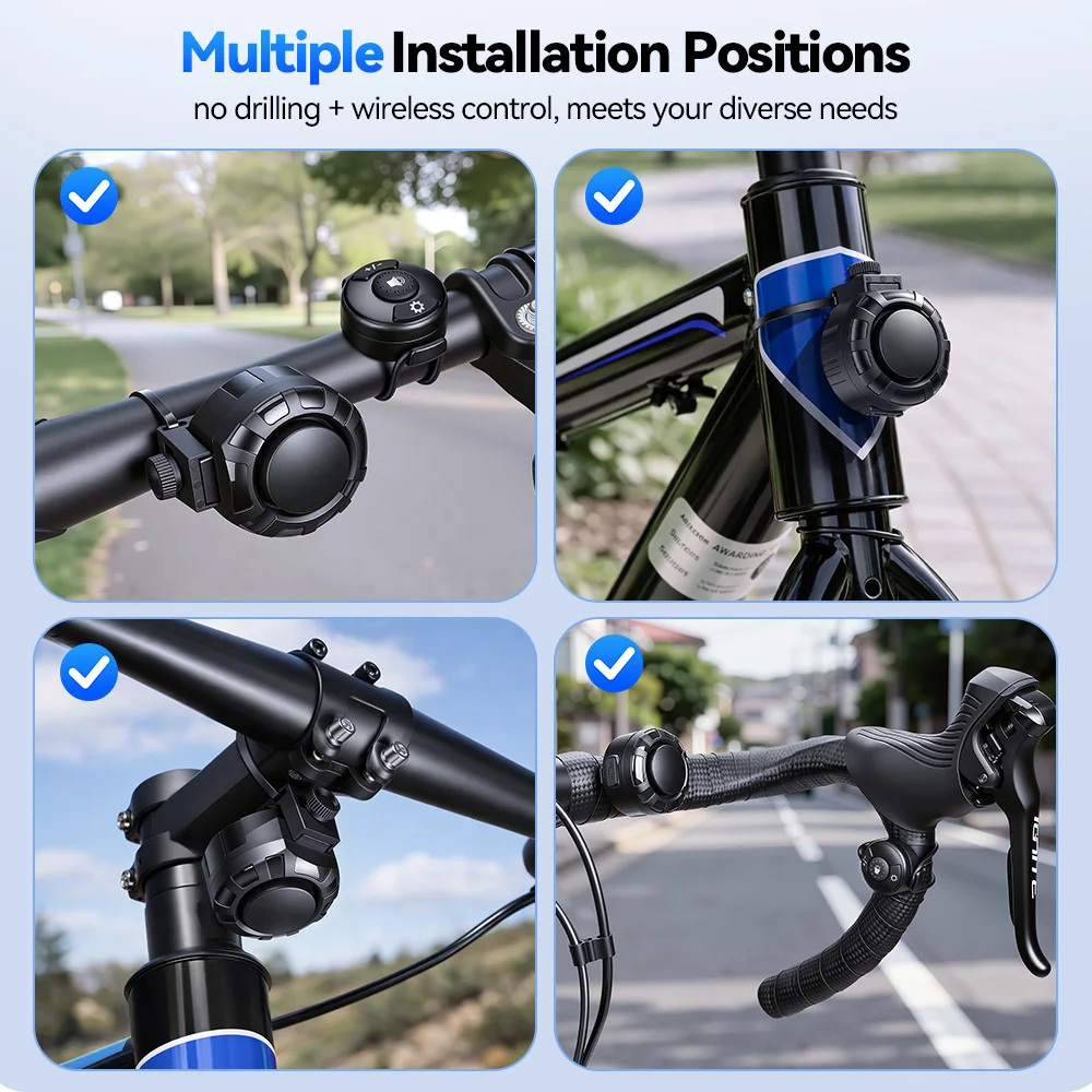 Rockbye Fahrrad-Elektroklingel 120dB USB-Aufladung MTB Roller Rennrad Lenkerhorn 6 Modi Alarmton Fernbedienung – Detail 8