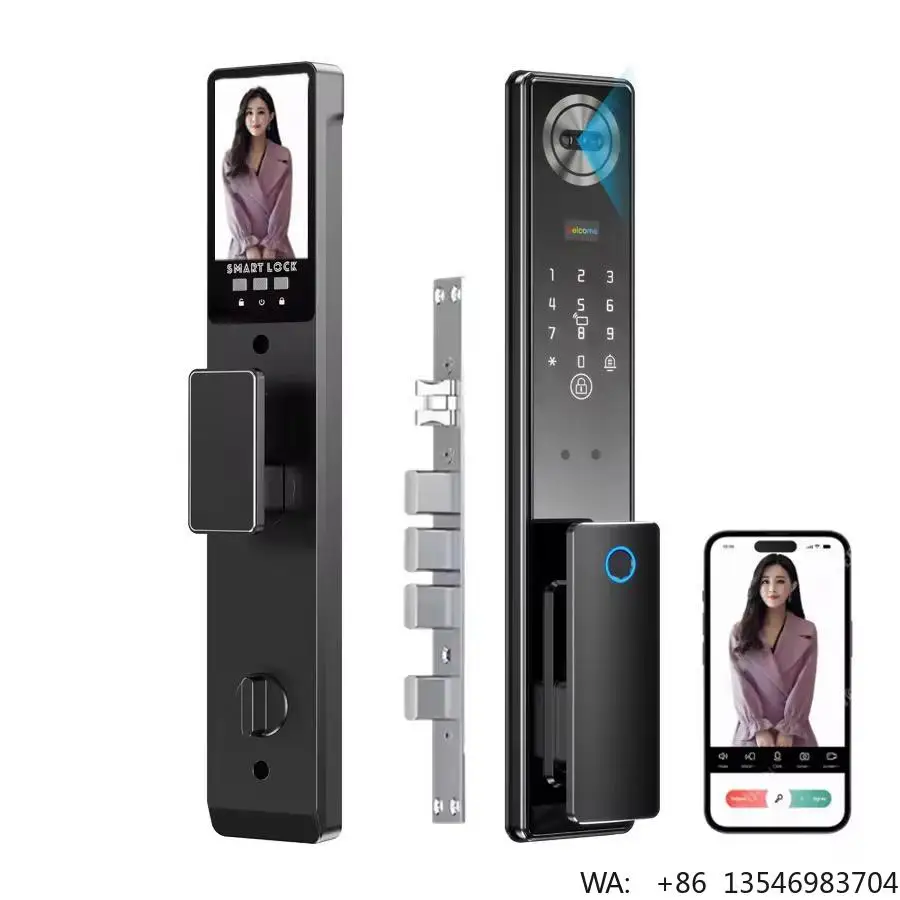 Tuya WiFi Automatic 3D Face Palm Recognition Door Lock Built-in 4200mAh Battery 4.5 Inch Screen Face & Fingerprint Code Access