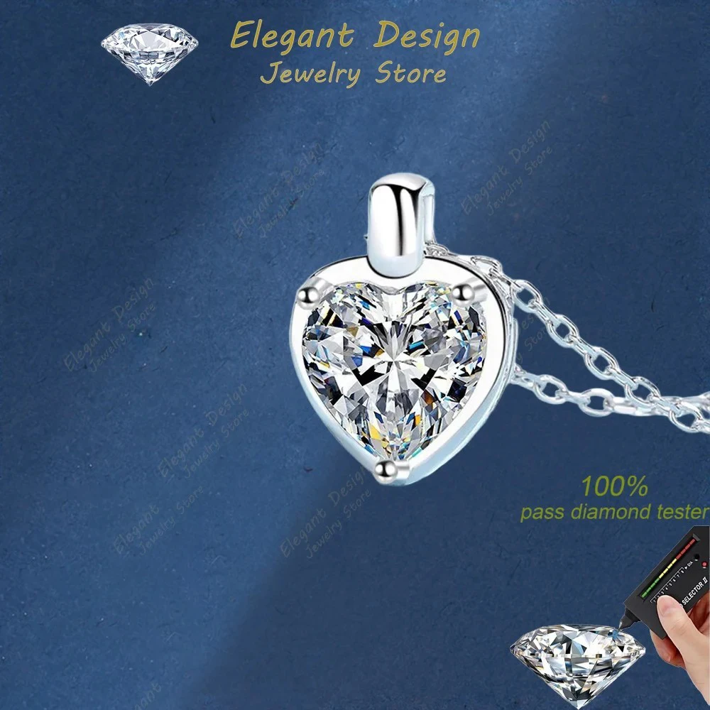 

Birthday Gift 1/2CT Heart Moissanite Diamond Necklaces Sweet Love Platinum Pt950 Clavicular Chain Wedding Women Valentine's Day