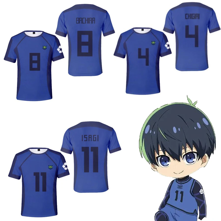 Anime BLAU SCHLOSS Cosplay Kostüm Meguru Bachira Isagi Yoichi Chigiri Hyoma Kurzarm T-Shirt Fußball Fußball Jersey Uniform