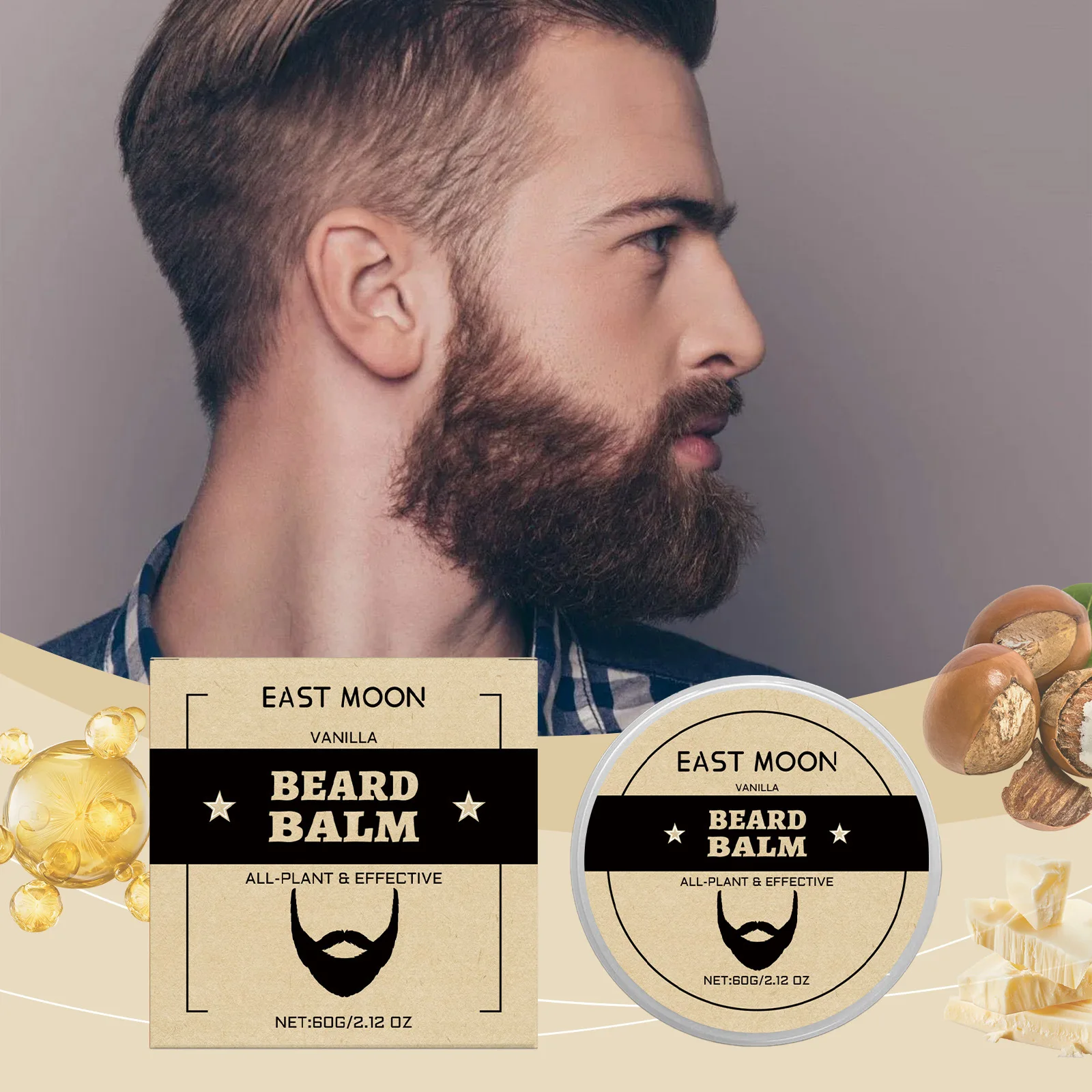 كريم العناية باللحية للرجال من إيست مون، يحافظ على ناعمة، تحسين ترطيب التصميم، سحر تغذي النمو السادة، بلسم اللحية