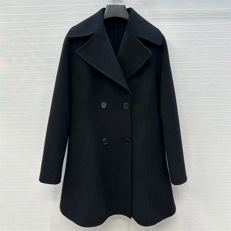 

Women's jacket 2025 autumn new double breasted slim fit lapel long sleeved top wool blend Women's coat woolen coat trench coat
