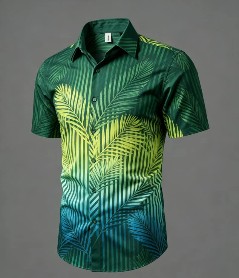 Men's Casual Short Sleeved Lapel Shirt With Abstract Line Printed Slim fit, Suitable For Beach Parties And Daily Wear