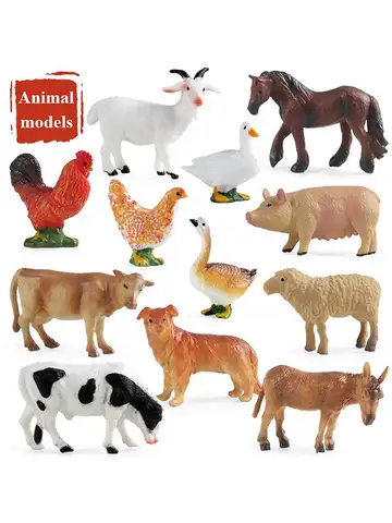 12PCS Simulation Poultry Farm Animal Model Toy Mini Duck Horse Chicken cow Figures Dolls Action Figurines Toys For Children Gift
