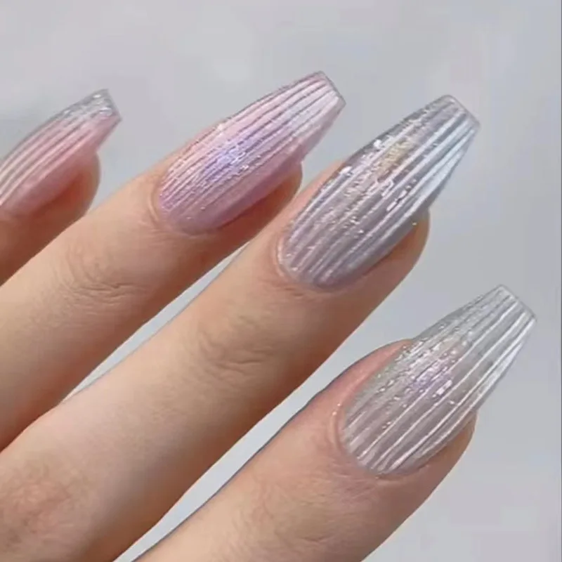 24 pçs de comprimento médio ballet unhas falsas imprensa em pó brilhante dourado design cobertura completa dicas de unhas falsas destacável acabado manicure
