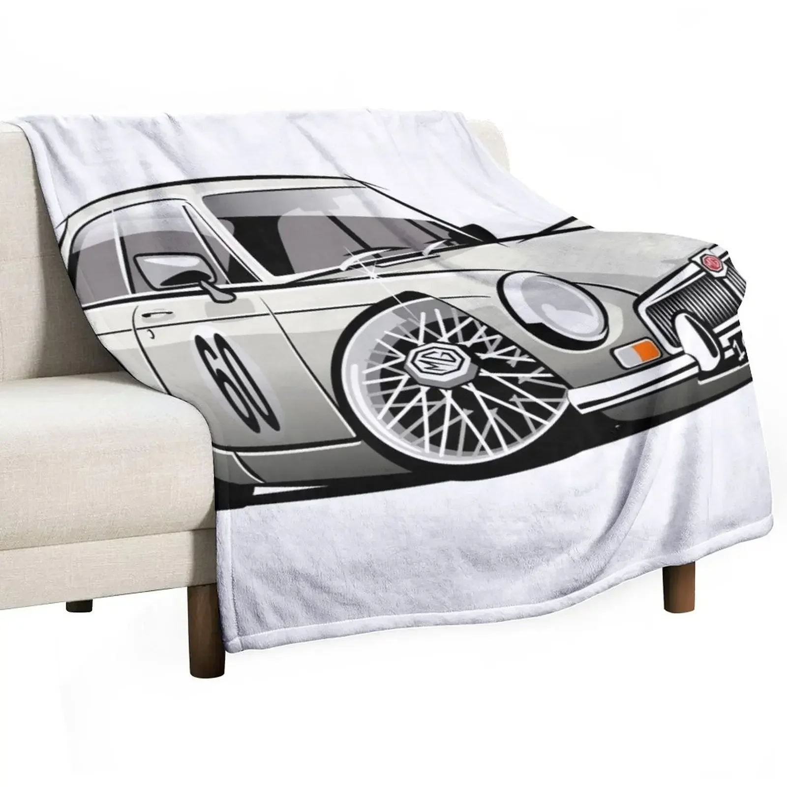 MG MGB GT caricature white Throw Blanket sofa bed Softest Decorative Sofas Travel Blankets