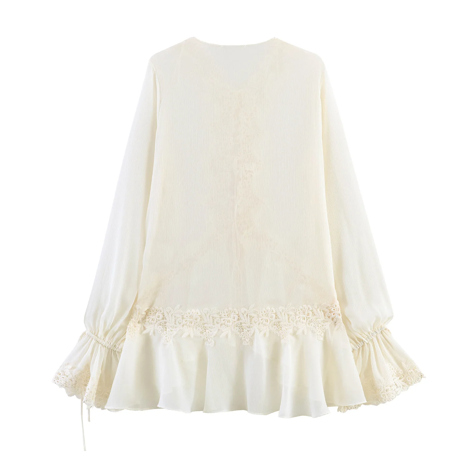 HH Damen Elegante Sexy Spitzenbluse mit Rüschen, V-Ausschnitt, Langen Ärmeln und Transparentem Chiffon, Sommermode 2026 für Abendverabredungen – Detail 3