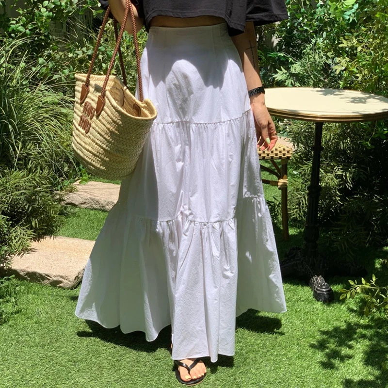 

Белая юбка А-силуэта с высокой талией, удлиненная, весна-лето, новая коллекция, женская модная юбка для офиса, с высокой талией, с эффектом похудения