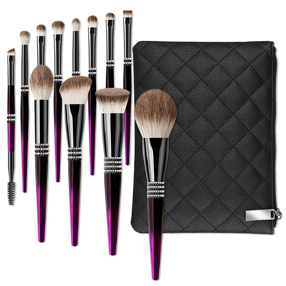 Biyouyi 12-Piece Gradient Purple Makeup Brush Set Professional Complete Stick Drill Brushes Kit for Makeup Application