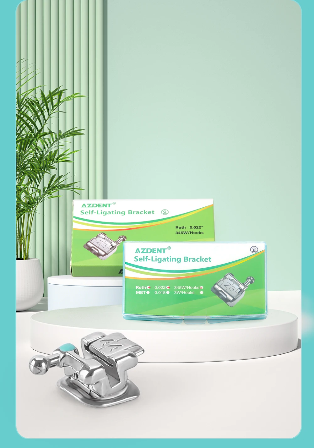 5 Packungen Azdent Dental Kieferorthopädische Zahnspangen Passive Selbstligierende Brackets mit Bukkalröhrchen Mini MBT Roth 0.022 Haken 345 Ortho-Werkzeug – Detail 9