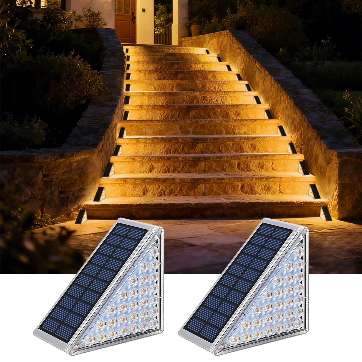 Generic Triangle Solar Step Lights 28/24LED Outdoor Solar Light for Steps High Low Mode Auto On Off Dusk to Dawn IP65 Waterproof
