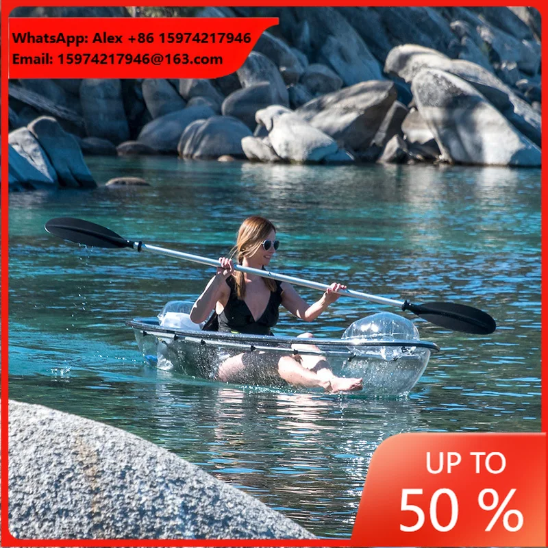 Wholesale Spot High-quality Transparent Kayak Small Canoe 2 Person Marine Manual Rowing PC Drifting Boat