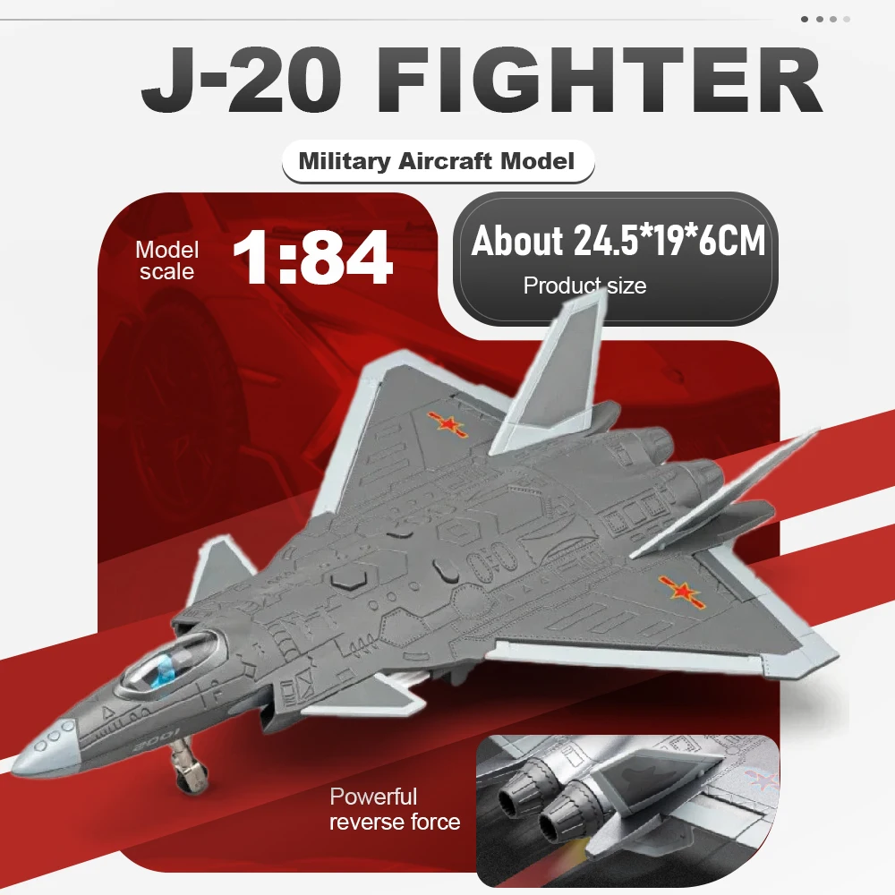 

1:84 Alloy J-20 Stealth Fighter Airplane Models Toy Wheel Pull Back Foldable Nose Wheel Military Aircraft Model Toys Hobby Gift