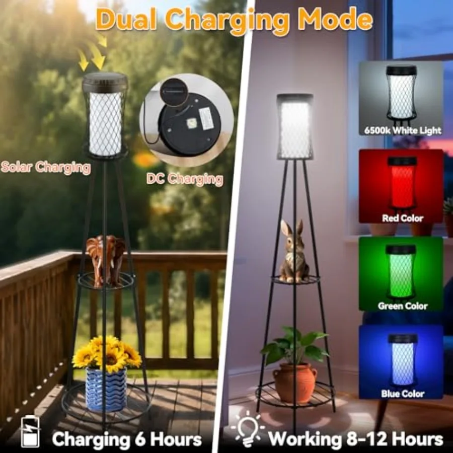Solar Outdoor Floor Lamps with USB Charging 5 Mode WhiteandRGB Light Solar Outside Floor Lamps 45.67 Inch Tall Standing Lamp wi