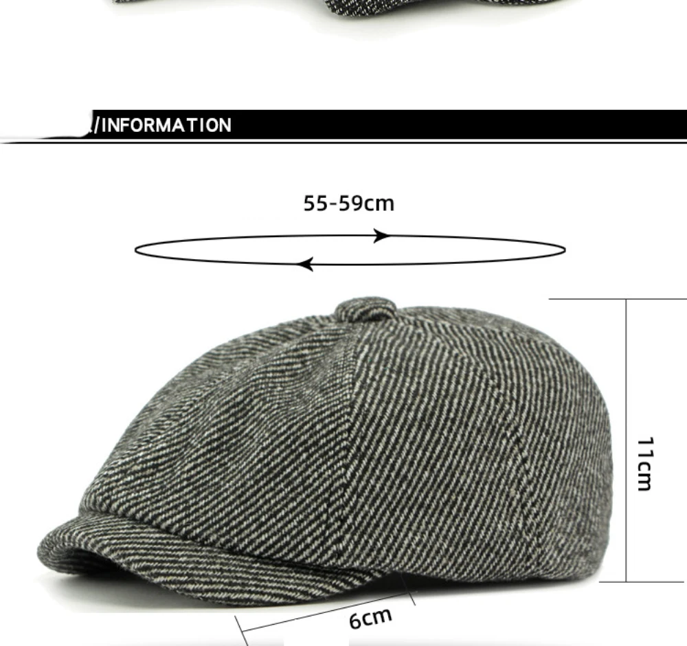 HT4962 Baskenmütze für Männer und Frauen, Retro-Künstlermütze, gestrickte Ivy-Flatcap, Frühling, Herbst, Winter, achteckige Baskenmütze – Detail 3