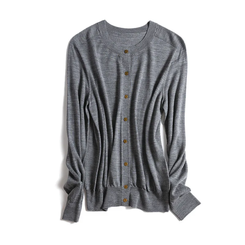 Winsleter - Elegancki sweter damski ze 100% wełny owczej, z okrągłym dekoltem, uniwersalny, bezszwowy kardigan, możliwość prania w pralce, kolekcja jesień 2025 T58939CC