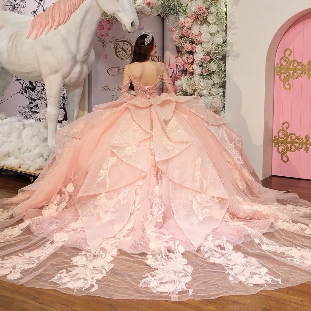 Quinceanera Dress Luxury for Women Layered Pink Appliques Corest Wedding Party Dress Vestidos De 15 Anos Customized