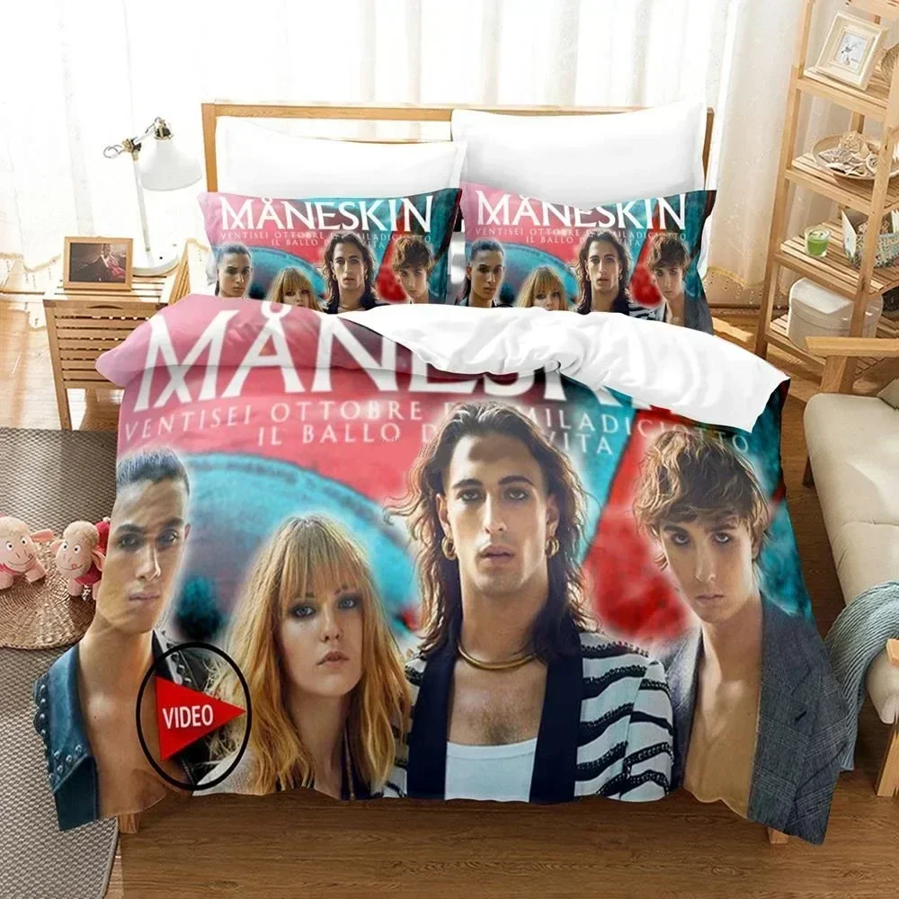 3D Printed Maneskin Rock Band Bedding Set Duvet Cover Sheet Printed Bed Set Pillowcase Full Queen King Size Comforter Bedroom