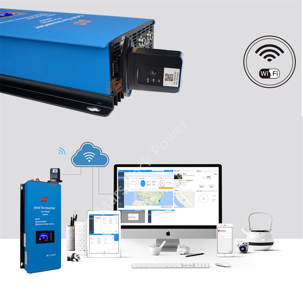 2000W Wind MPPT Limiter Inverter With Smart WiFi Grid-Tie Inverter DC48V to AC230V Limiter Function for Wind Generator