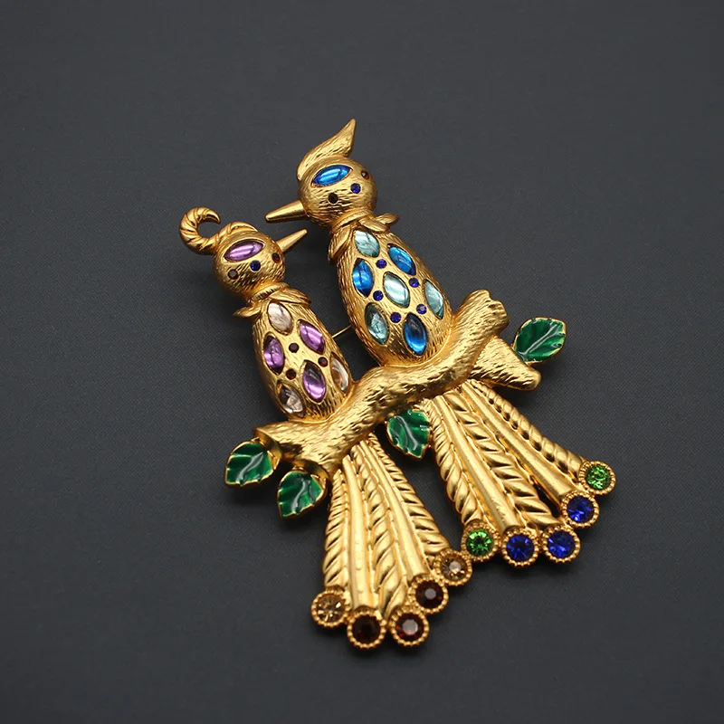 Jewelry Backflow Medieval Brooch Double Bird Animal Retro Exaggerated Heavy Industry Brooch