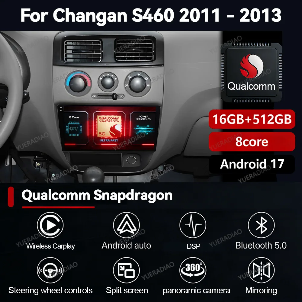 Rádio Automotivo Android 17 para CHANGAN S460 2011 2012 2013 com Carplay & Android Auto, FM 2DIN, Central Multimídia Carplay, Unidade Principal 4G WIFI