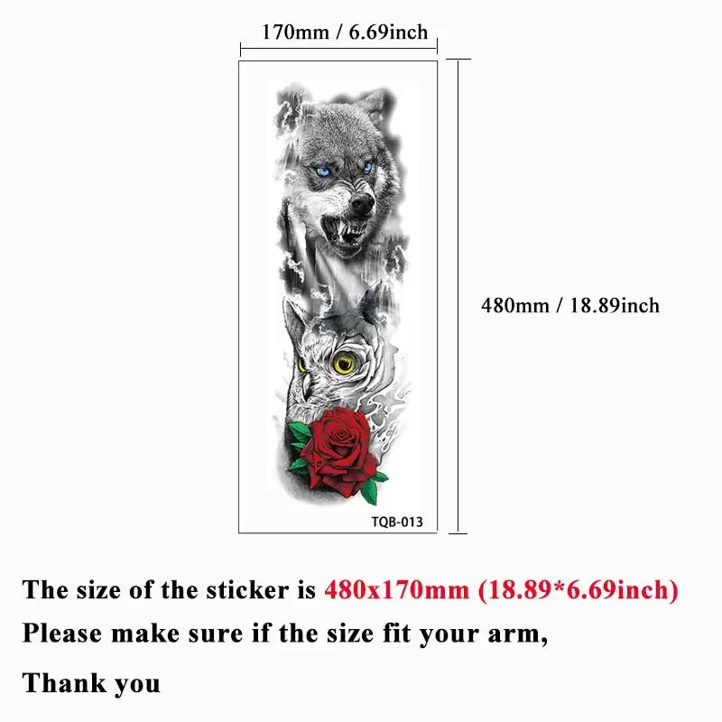 Large Arm Tattoo Sticker Full Sleeve Temporary Tattoos for Men Fish Wolf Tiger Tattoo Fake Tatoo for Women Waterproof Body Art