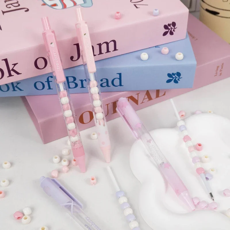 4PCS/Set Sweet Strawberry Gel Pen For Students Creative DIY Bead Gel Ink Pen