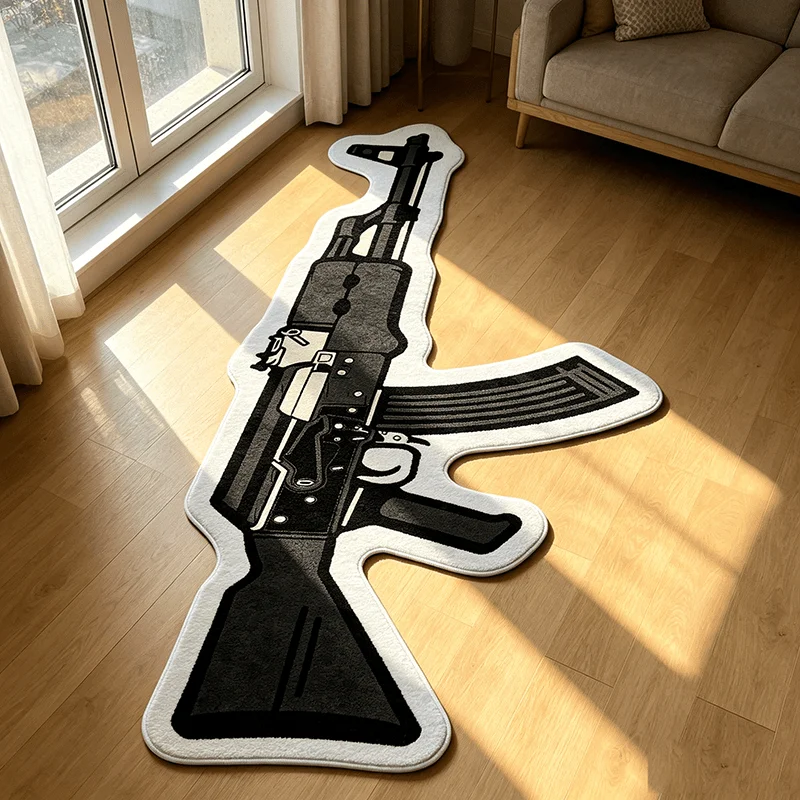 Trendy AK Gun Shaped Rug American Retro Style Cool Unique Bedroom Bedside Floor Mat Home Decoration Living Gaming Room Carpet